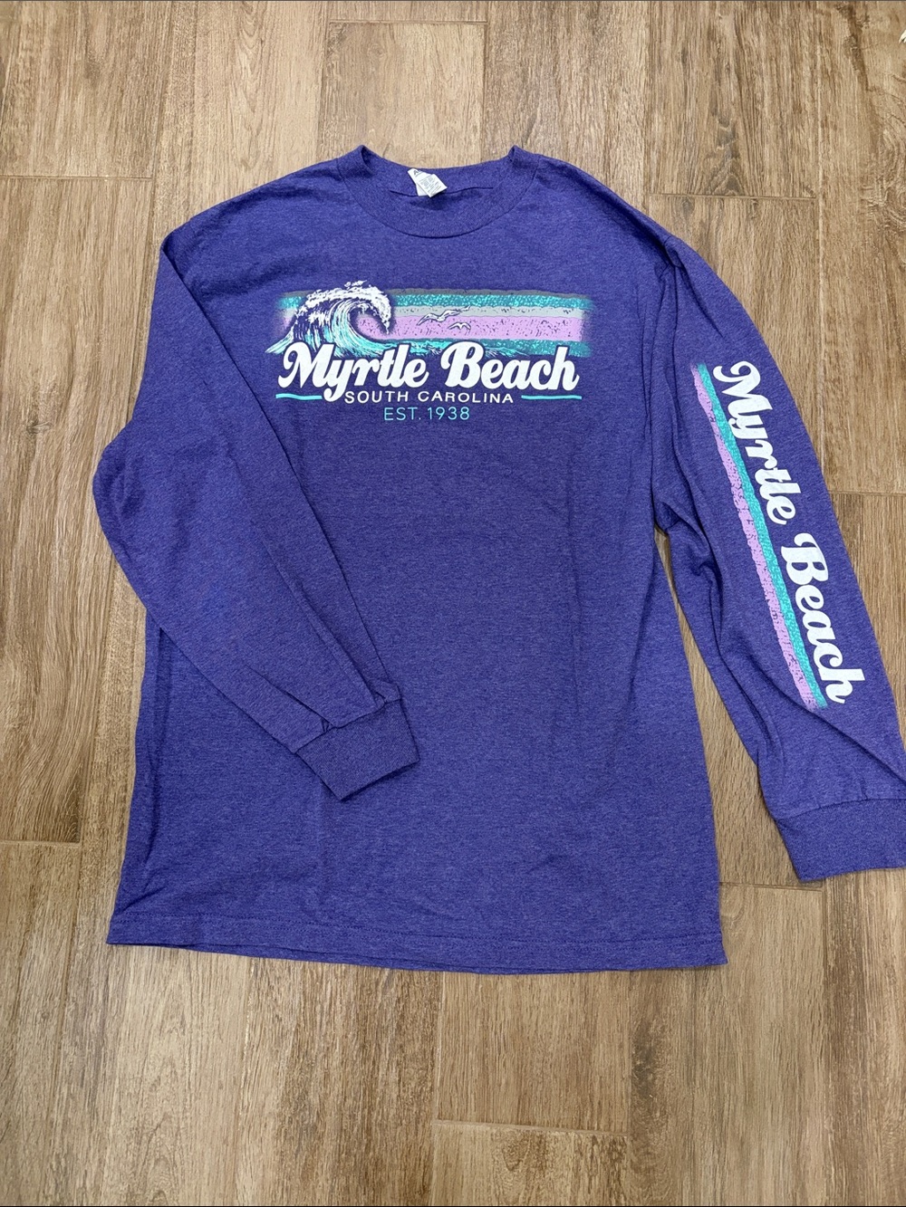 NWOT Myrtle Beach Long Sleeve Tee in Purple with Teal & White Graphic